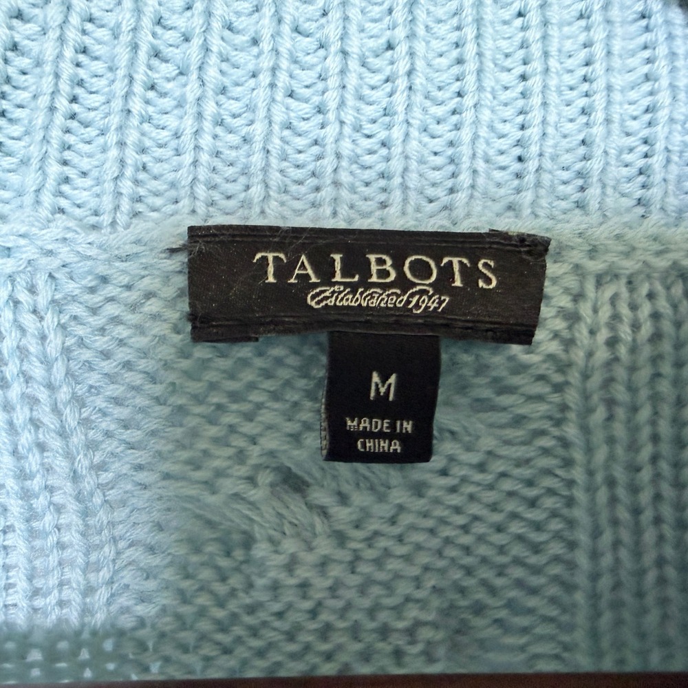 Talbots Womens 100% Wool Cable Knit Shawl Collar Open Cardigan Blue Size M - Picture 4 of 8